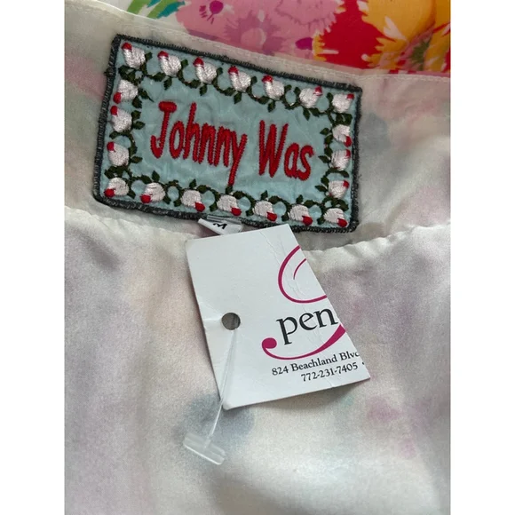 Johnny Was NWT Floral Midi Dress Pink White Embroidered Beaded Size M - Picture 12 of 16